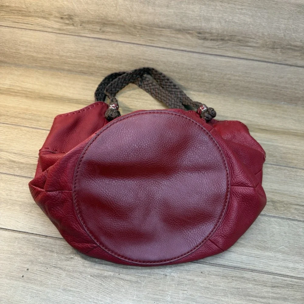 The Sak Womens Indio Hobo Handbag Red Leather Boho Braided Shoulder Tote Bag